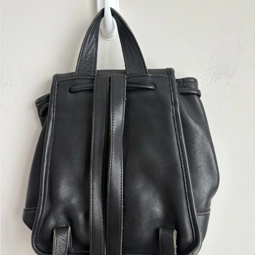Coach Vintage Black Leather Mini Backpack Bag Turnlock Drawstring B0K-9960